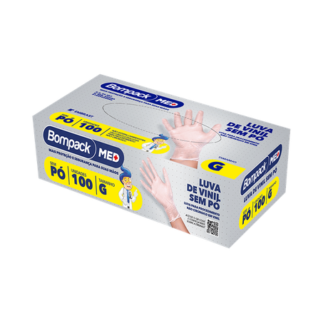 LUVA DE VINIL S/ PÓ GRANDE C/100UN BOMPACK