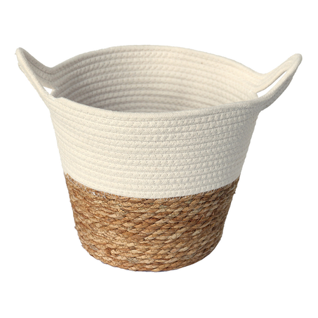 CESTO PARAMOUNT C/ALÇA FIBRA NATURAL C/ALGODÃO BRANCO 30X25CM
