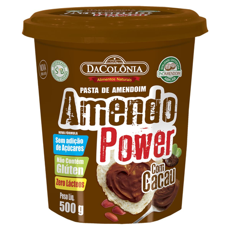 Pasta de Amendoim DaColônia 500g - Amendo Power - Zero Açúcar - Cacau