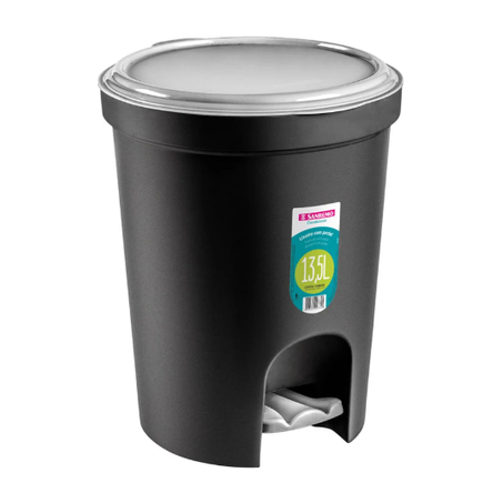 LIXEIRA PLÁSTICA 13,5L C/ PEDAL PRETA SANREMO SR275/20