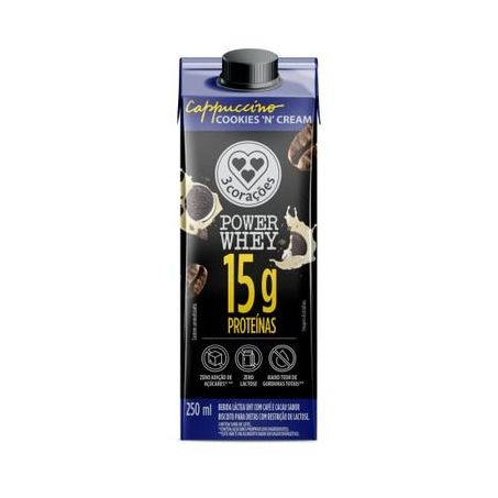Bebida láctea cappuccino cookies n cream power whey 3 corações 250ml