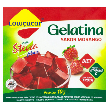 Gelatina Lowçucar 10g - Diet - Stevia - Morango