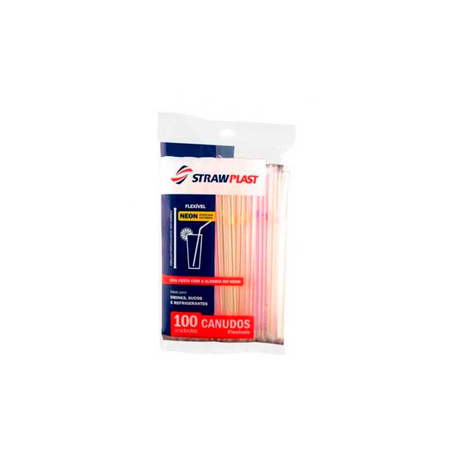 Canudos Strawplast Neon Flexíveis 100 Unidades