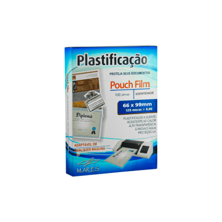 PLÁSTICO P/ PLASTIFICAÇÃO POUCH FILM 66 X 99MM 125 MICRAS C/100UND