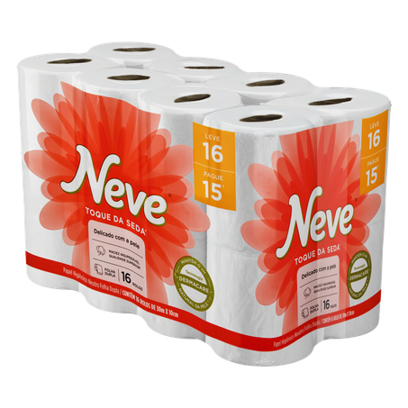 PAPEL HIGIÊNICO NEVE NEUTRO LEVE 16 E PAGUE 15 UNIDADES Folha Dupla Neutro Toque da Seda 360-1