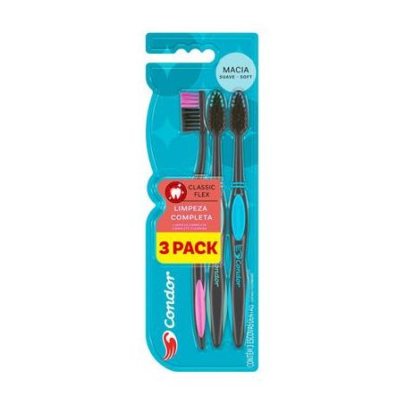 Escova dental condor classic flex macia soft com 3 unidades