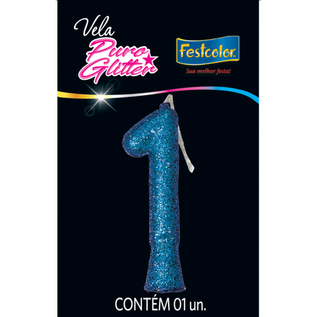 VELA PURO GLITTER AZUL N1 FESTCOLOR 