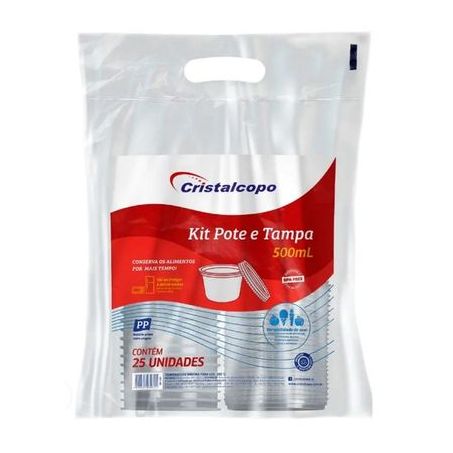 KIT POTE/TAMPA CRISTALCOPO REDONDO 500ML COM 25 UNIDADES