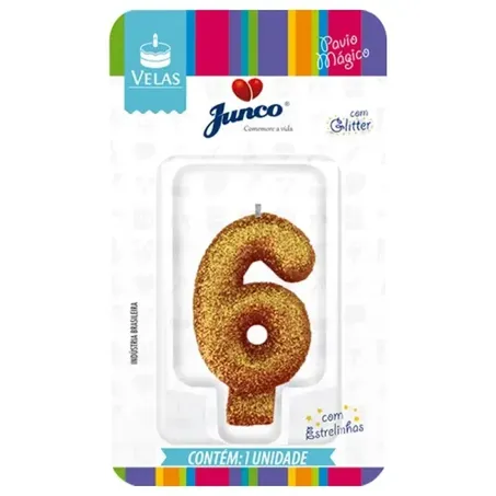 Vela Aniversario Junco Live Colors N6 Glitter Ouro