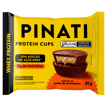 Tortinha de Proteína Chocolate Meio Amargo Recheio Pasta de Amendoim Pinati Whey Protein Cups Pacote 21g