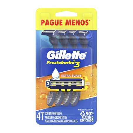 Aparelho de Barbear Descartável Gillette Prestobarba3 Oferta 4UN