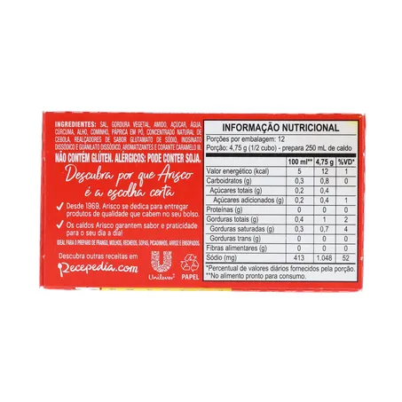 CALDO EM TABLETE ARISCO GALINHA CAIPIRA 57G 360-18