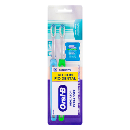 Kit 2 Escovas Dentais Extramacias Sensitive Pro-Saúde + 1 Fio Dental Menta Complete Satin Floss Oral-B