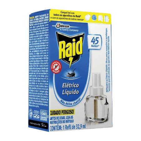 REPELENTE ELÉTRICO LÍQUIDO 45 NOITES FAMILY APARELHO + REFIL RAID