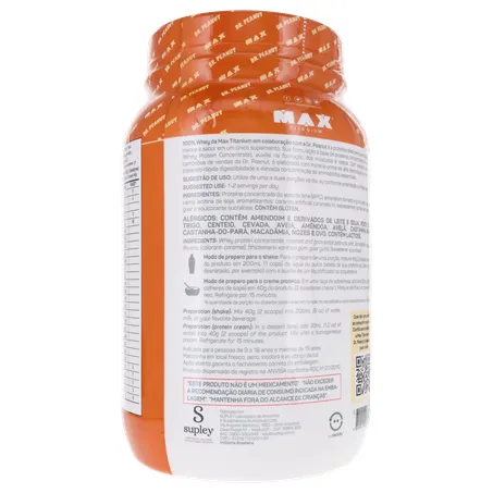 SUPLEMENTO WHEY PROTEIN MAX TITANIUM DR.PEANUT DOCE DE LEITE POTE 900G 360-21