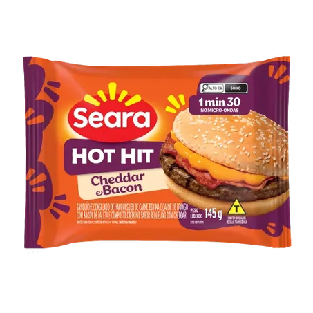 HAMBURGUER HOT HIT CHEDDAR E BACON  SEARA 145G