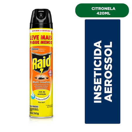 Inseticida Aerossol Multi-Insetos Citronela Leve Mais Pague Menos Raid 420Ml