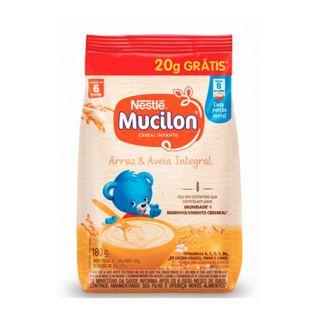 Alimento Infantil Nestlé Mucilon Arroz e Aveia Integral Sachê 180g Grátis 20g 
 