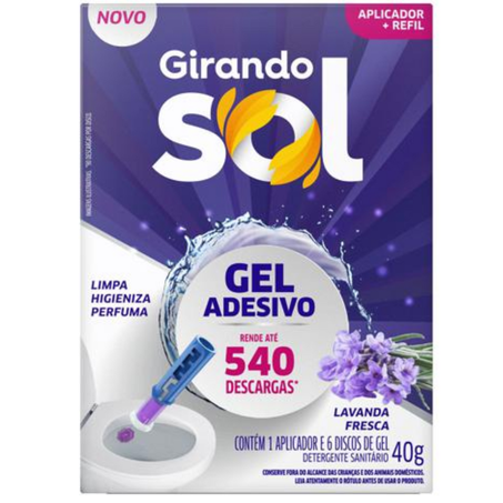 Gel sanitario adesivo girando sol aplicador individual c/+6 refil lavanda