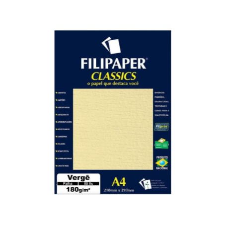 PAPEL VERGÊ A4 PALHA 180G C/50FLS FILIPAPER