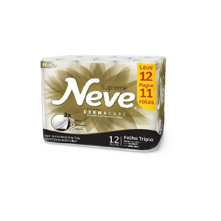 Papel higiênico neve supreme leve 12 pague 11 folha tripla dermacare