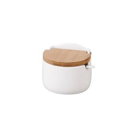 SALEIRO LYOR DE MESA BIANCO C/TAMPA BAMBU E COLHER