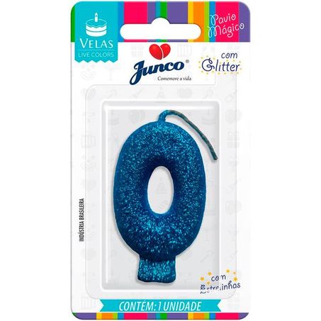 Vela Aniversario Junco Live Colors N0 Azul Glitter