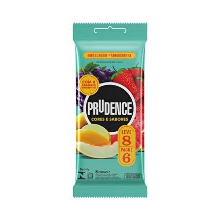 PRESERVATIVO PRUDENCE COR & SABOR MIX LEVE 8 UN PAGUE 6 UN
