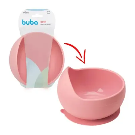PRATO BUBA INFANTIL BOWL COM VENTOSA ROSA 1 PEÇA