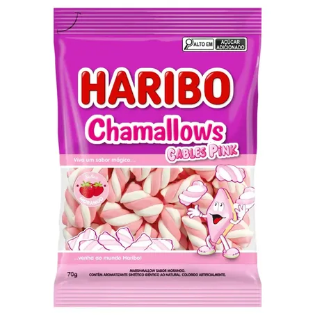 Bala haribo chamallows cables pink morango 70g