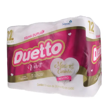 PAPEL HIGIÊNICO DUETTO FOLHA DUPLA VELVET PACOTE 12X30M 360-3