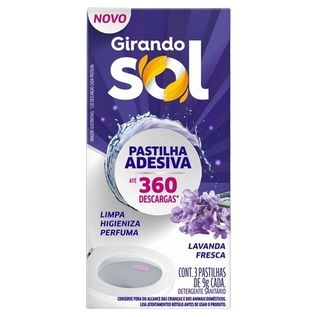 Pastilha Sanitaria Girando Sol Adesiva Lavanda Fresca Com 3 Unidade 27G