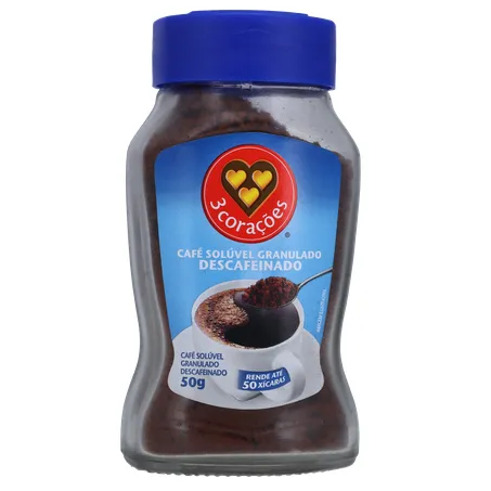 Café Solúvel Granulado 3corações Descafeinado Pote de Vidro 50gr 360-35