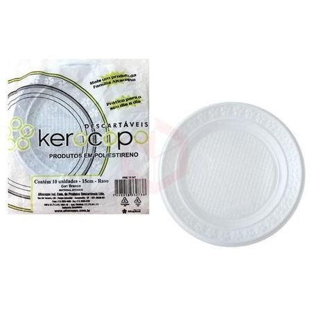 PRATO DESCARTÁVEL SOBREMESA 15CM RASO BRANCO KEROCOPO C/10UN