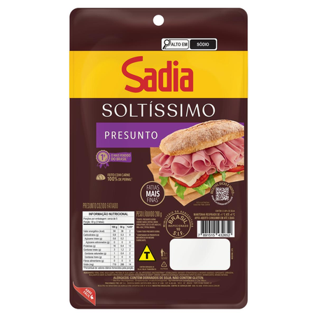 Presunto Sadia 200g - Soltíssimo - Fatiado