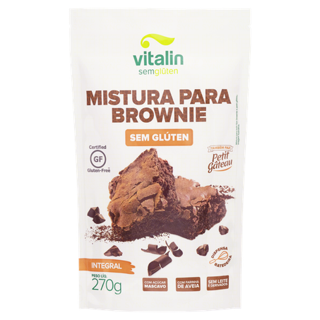 Mistura para Bolo Brownie e Petit Gâteau Integral sem Glúten Vitalin Sachê 270g