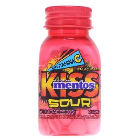 Bala mentos kiss sour sem açúcar morango 38g 360-0