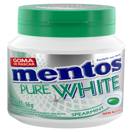 Goma de Mascar de Menta Spearmint Mentos Pure White 56G