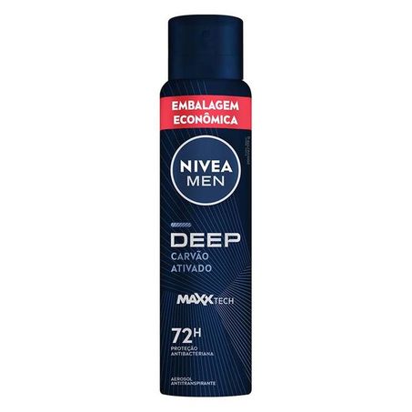 DESODORANTE AEROSOL NIVEA MASCULINO EMBALAGEM ECONÔMICA DEEP CARVÃO ATIVADO 200ML