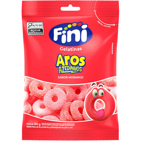 Bala Fini Aros de Morango pacote 80G
