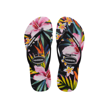 CHINELO HAVAIANAS SLIM FLORAL PALM PRETO 27/28