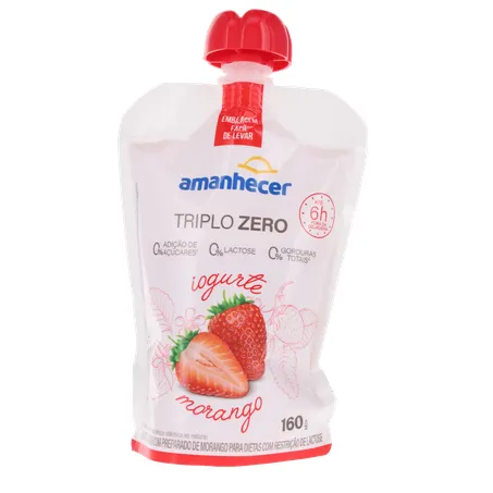 Iogurte Desnatado Amanhecer Morango Triplo Zero Squeeze 160gr