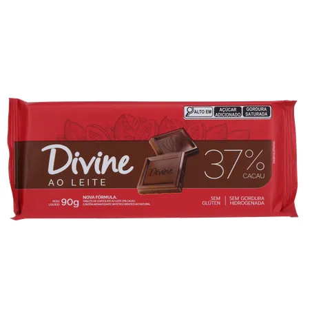 Tablete de Chocolate Ao Leite Divine 37% Cacau Pacote 90gr