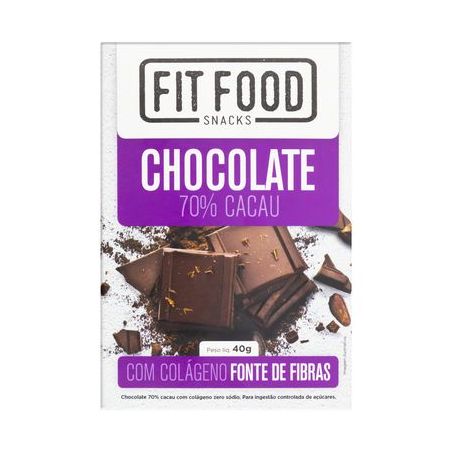 Chocolate Barra Fit Food Colágeno 70% Cacau Embalagem 40G