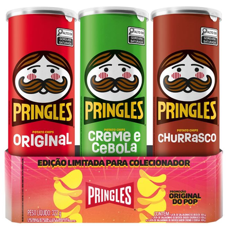Kit Pringles Retrô Original 104g  Creme e Cebola 109g  Churrasco 109g Edição Limitada