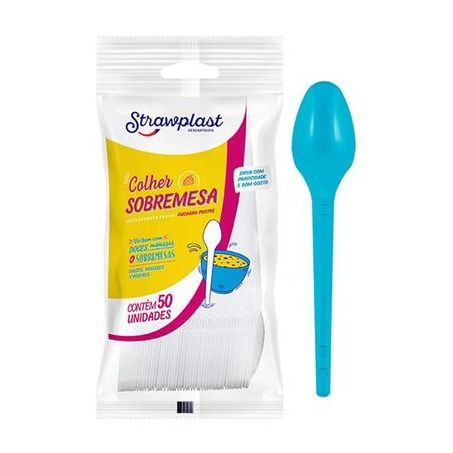 Colher plast strawplast azul c/50un