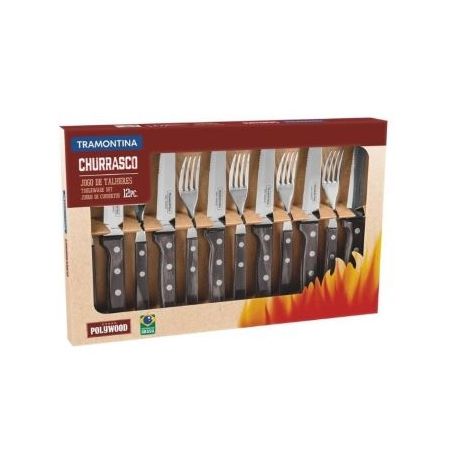 CONJUNTO CHURRASCO TRAMONTINA POLYWOOD VERMELHO C/12 UNIDADES