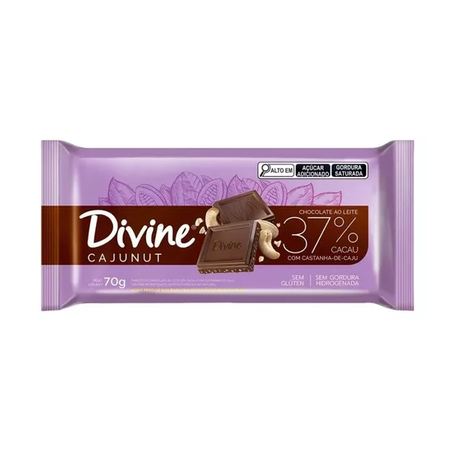 Barra chocolate divine ao leite 37% cacau c/ castanhas 70g