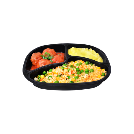 Pratos Prontos 365g - Arroz + Almôndega + Purê de Batata Kg