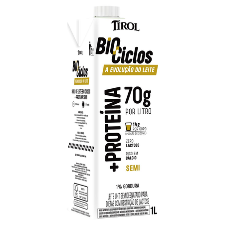 Leite Biociclos Tirol 1 Litro - Semidesnatado - Zero Lactose - Proteína